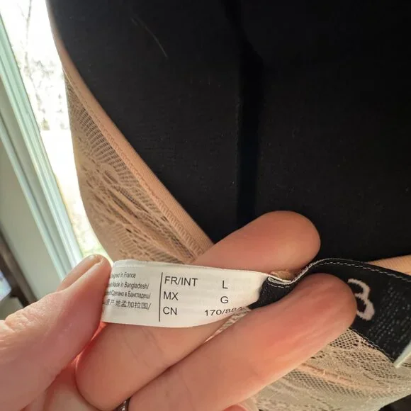 Etam Nude Lace Bralette Women’s Size L Floral Sheer Stretch Longline Crop Top - Picture 3 of 5